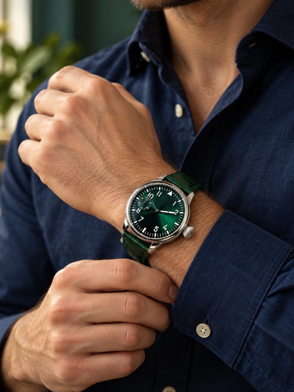 Custom by Jonathan JP Green Dial Mechanical Pilot Watch – Exhibition Back